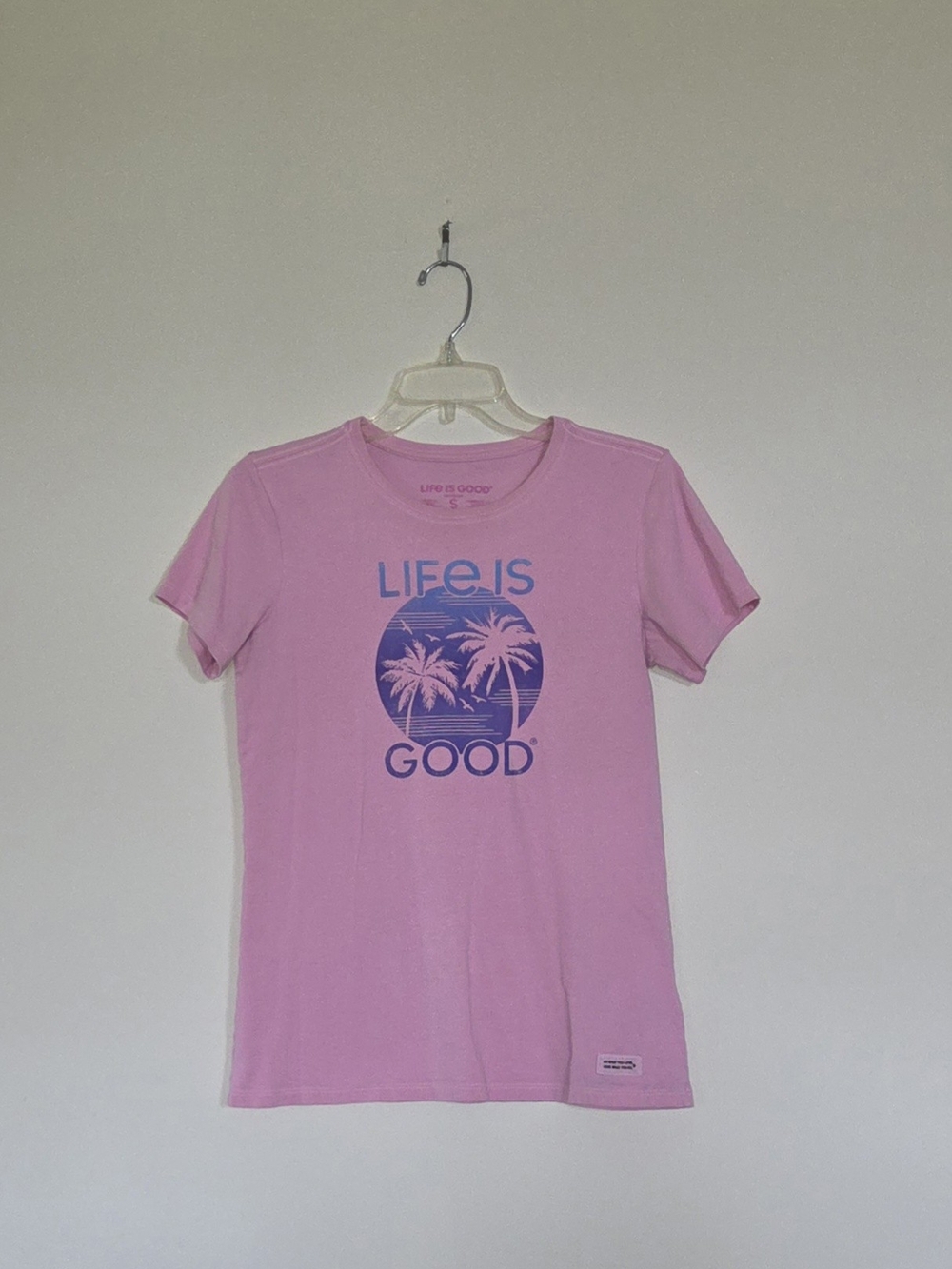 Life Is Good Pink Crusher Short Sleeve Palm Graphic Tee